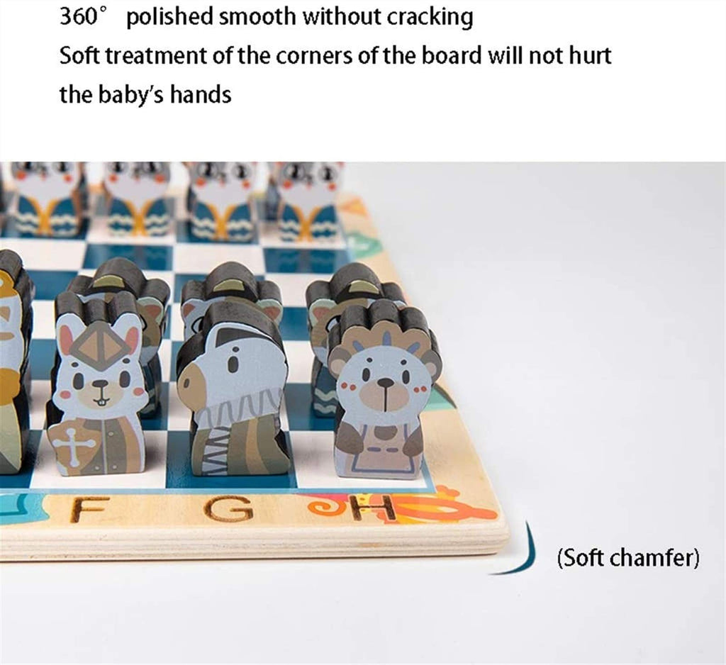 Chess Set Chessboard Beginner Children Solid Wood Chessboard Double Queen Cartoon Three-Dimensional Toy 11.8x0.3in Chess Set