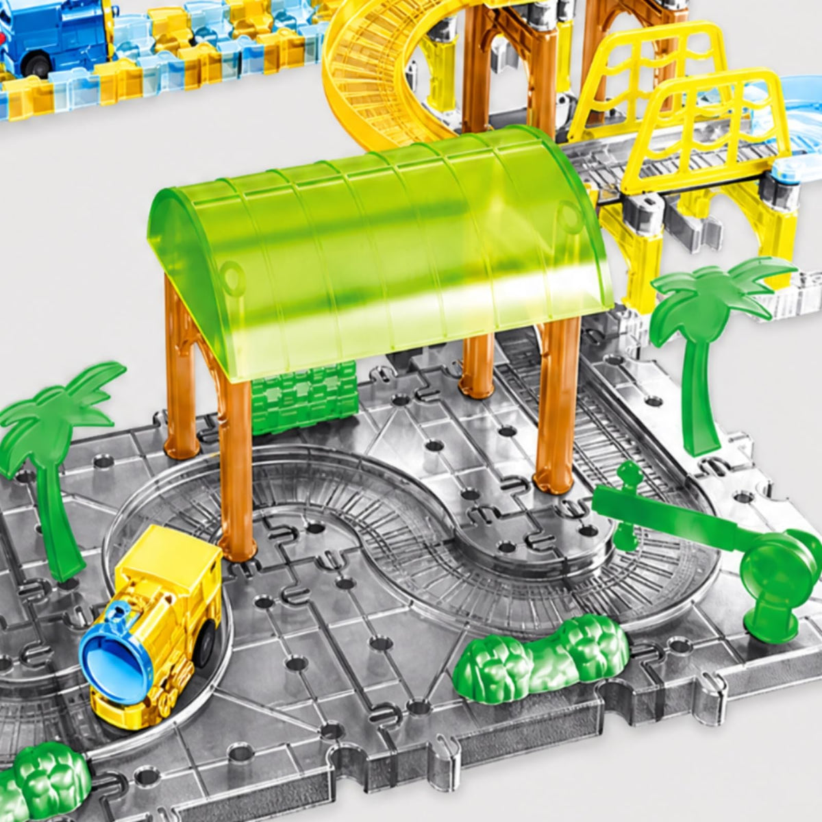 Powered Construction Toy DIY Electric Train Set with Track Operated Railway Kit with Accessories for Creative Building Play