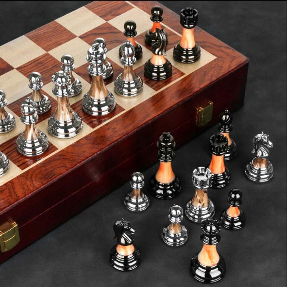 Chess Set Wooden International Pieces Set Board Game Chessmen Collection Portable Board Travel Entertainment Toys Gift (Size : 45cm)