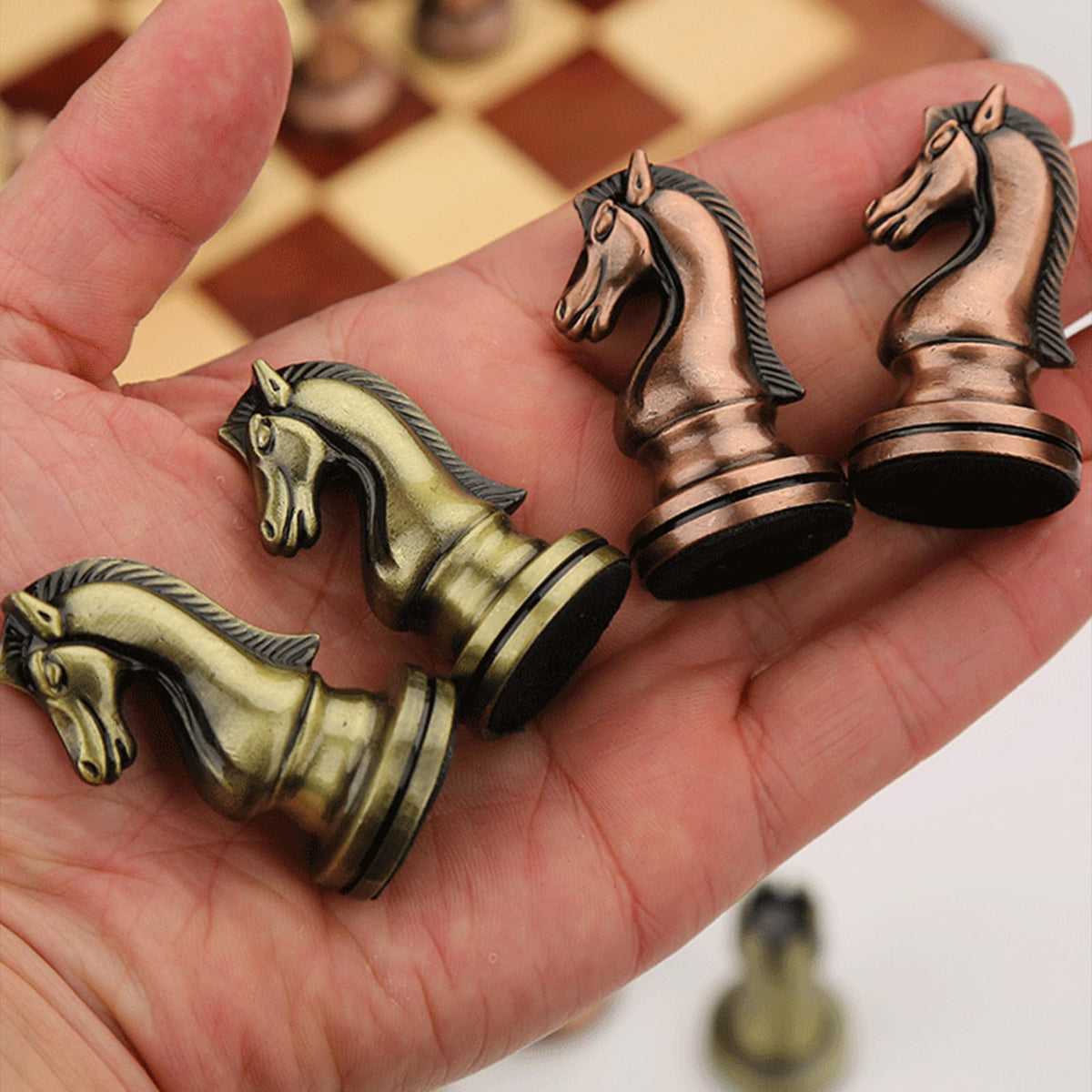 Chess Set,Set For Adults,Large Wooden Chess Board,Travel Piece With Folding/Portable Storage Board,Traditional Strategy Game,Educational Toy Adults And Kids(Size:30*30*2.8cm,Color:Bronze version)