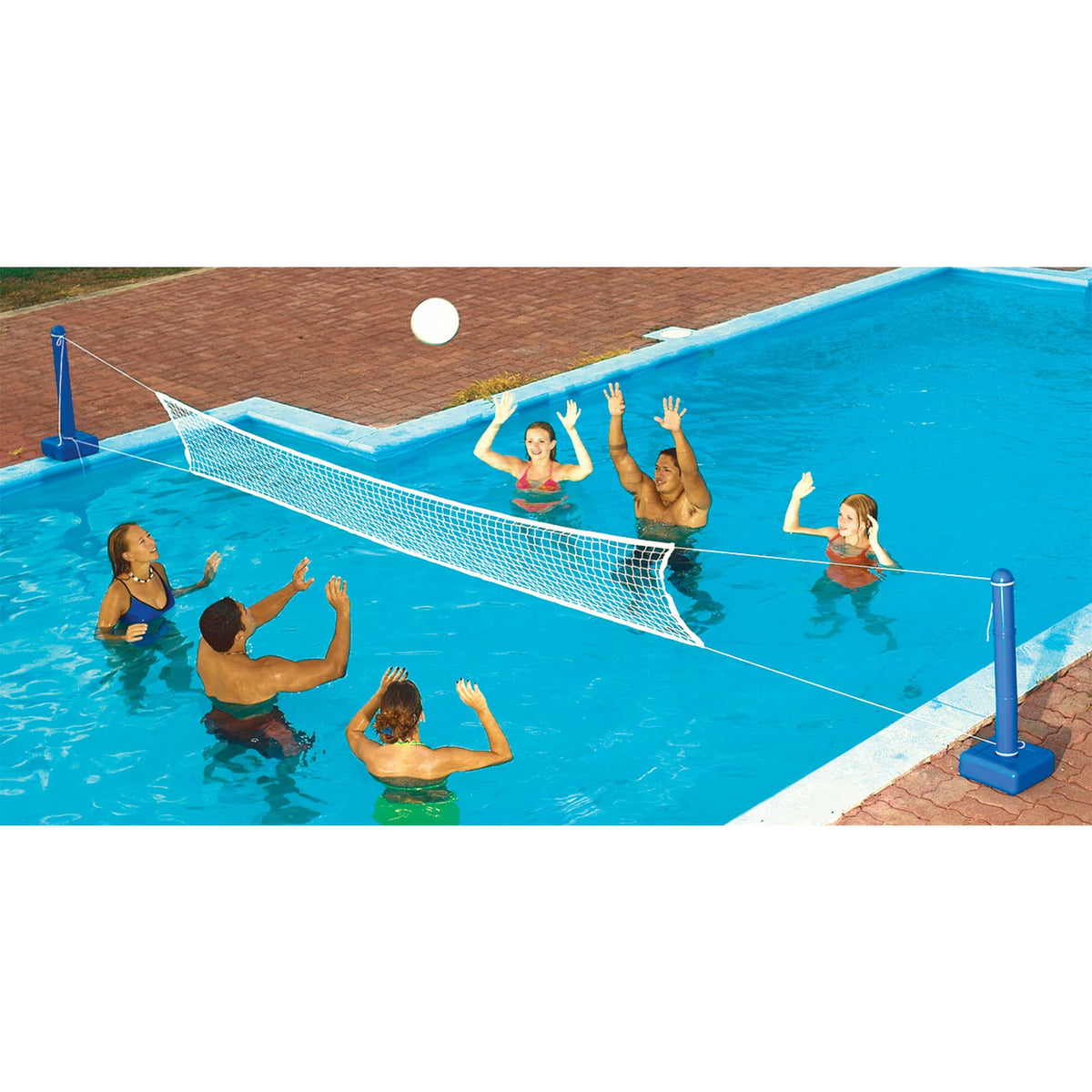 Swimline Cross In Ground Swimming Pool Outdoor Durable Nylon Toy Game Sport Volleyball Net with Ball and Weighted Supports (6 Pack)