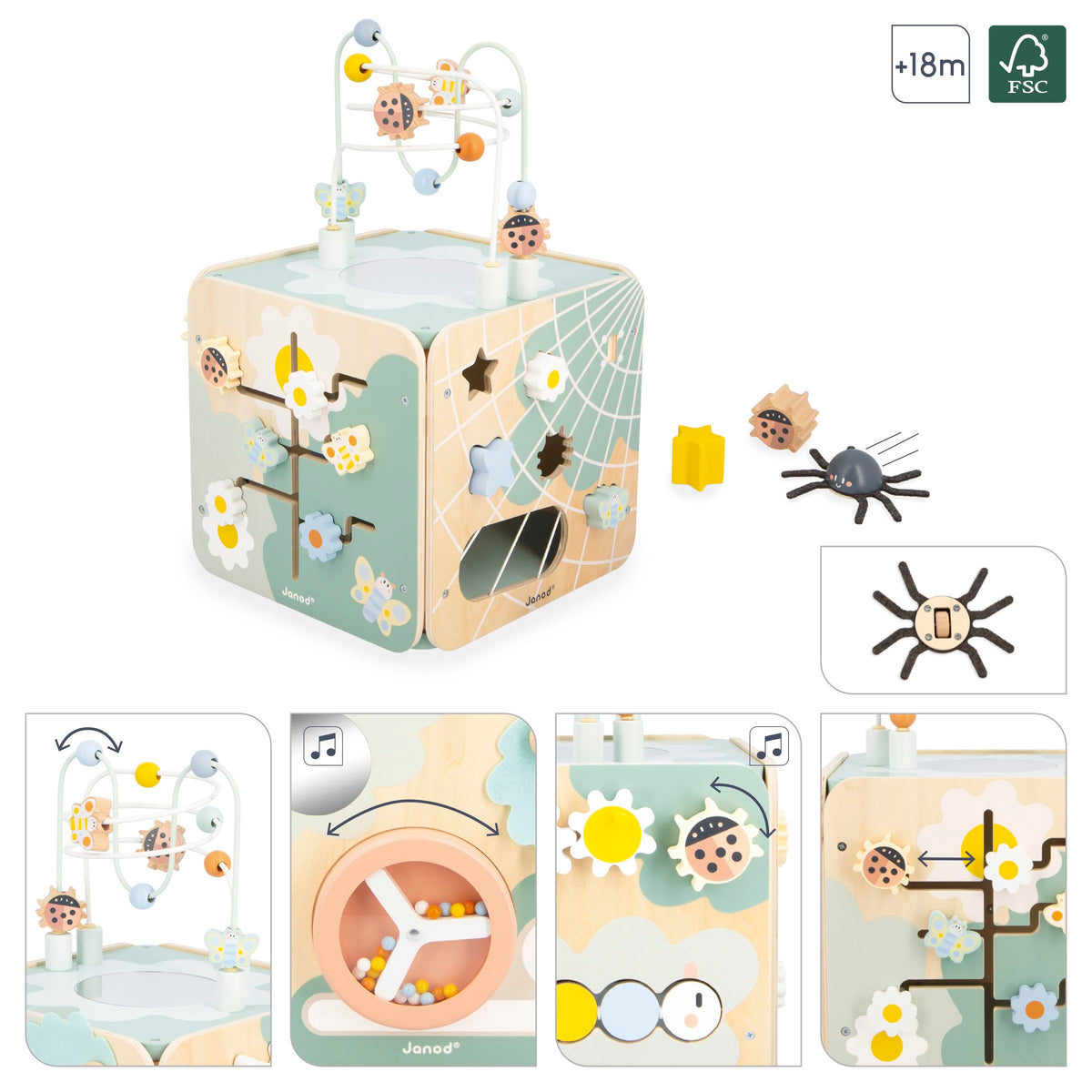 Janod, Sweet Cocoon, Maxi Cube Multi-Activity, From 18 Months