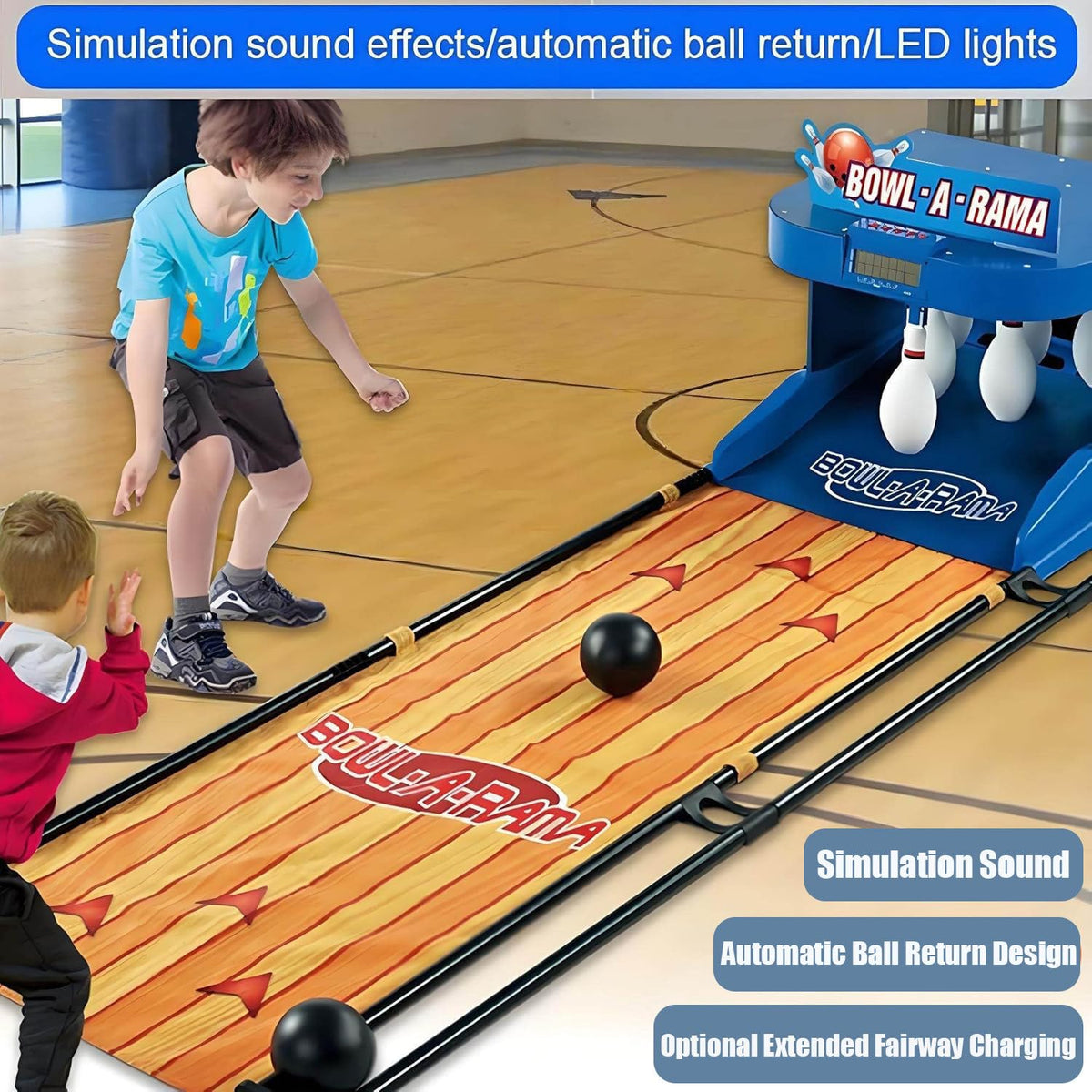 Indoor & Outdoor Home Bowling Set Toy,Electronic Bowling Alley Game,LED Electronic Scoreboard,Simulated Rolling Ball Sound Effects,Automatic Bowling pin Reset 3.5m