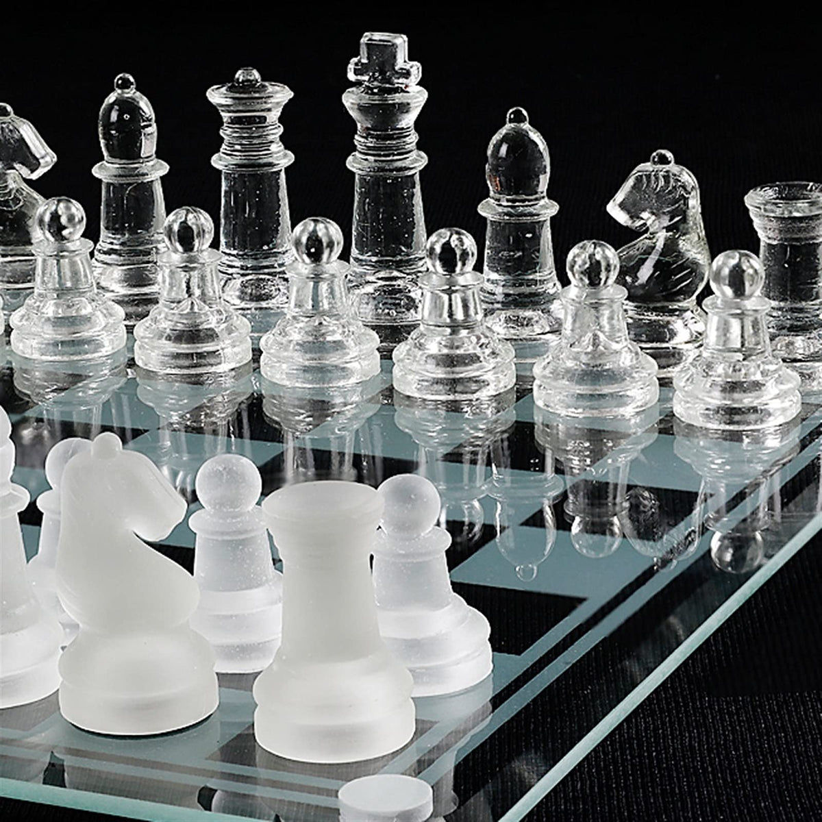 Crystal Glass Chess Portable Travel Chess Frosted Clear Chess Pieces Luxury Classic Interactive Game Educational Toy Gift Board Set (Size : Small)