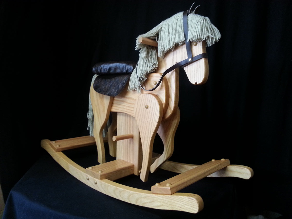 Wooden Galloping Rocking Horse Hobby Horse Solid Oak Kids Toy Golden Oak Stain