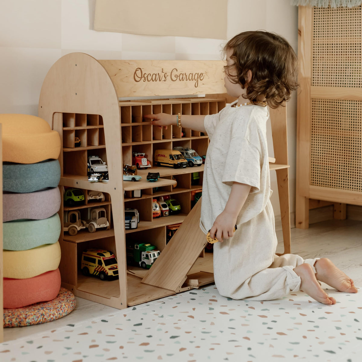 Wooden Toy Parking Garage with Elevator (Big, Green)