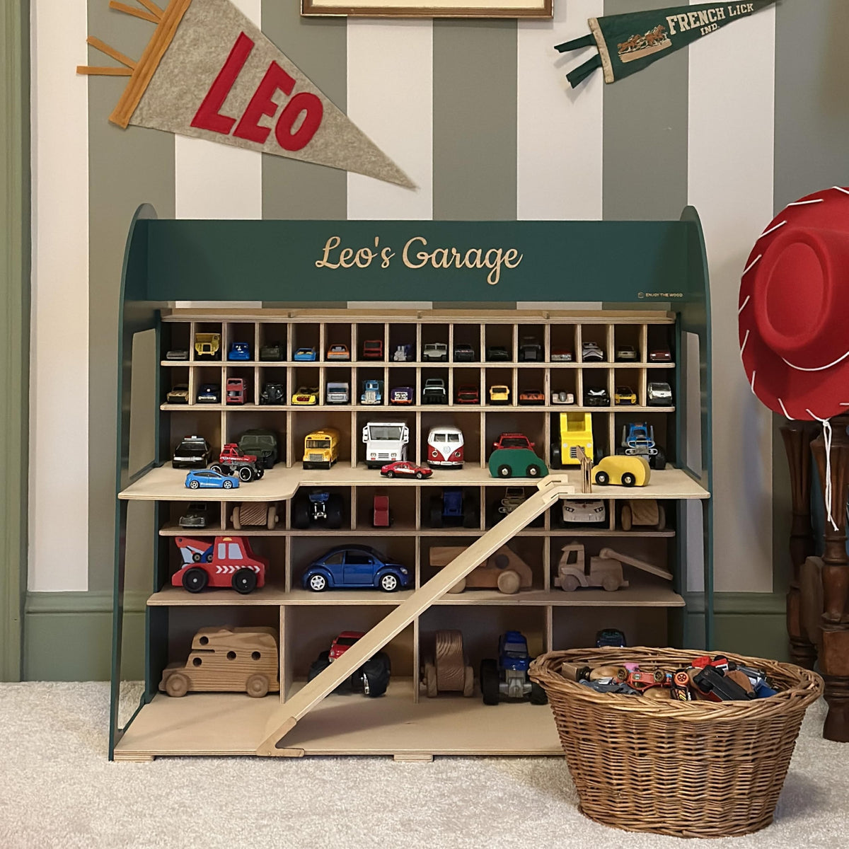 Wooden Toy Parking Garage with Elevator (Big, Green)