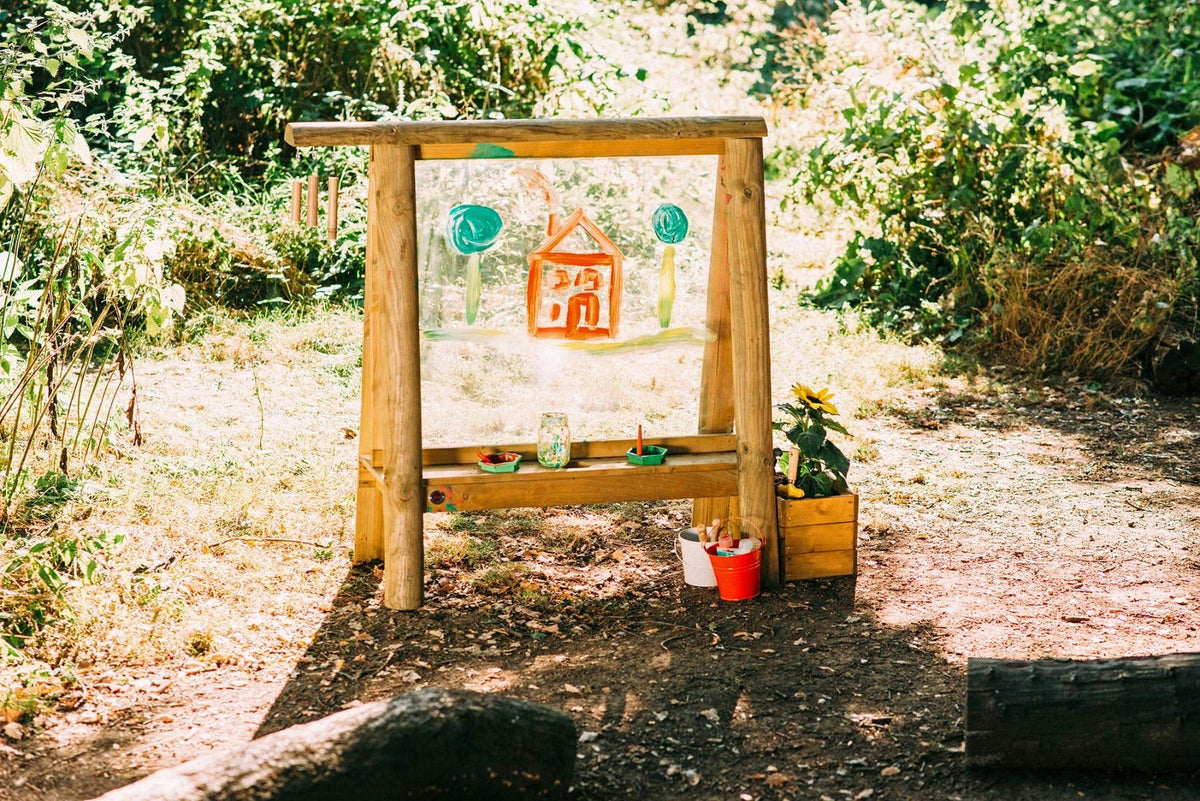 Plum® Discovery Art Easel for Kids- Outdoor Wooden Painting Easels with Paint Brush and Accessories, Learning Toys for Toddlers, Wood Planter Box, Easy to Clean, Durable, Weatherproof, Ages 3+