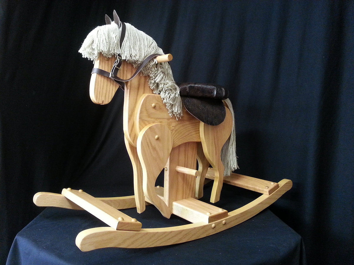 Wooden Galloping Rocking Horse Hobby Horse Solid Oak Kids Toy Golden Oak Stain