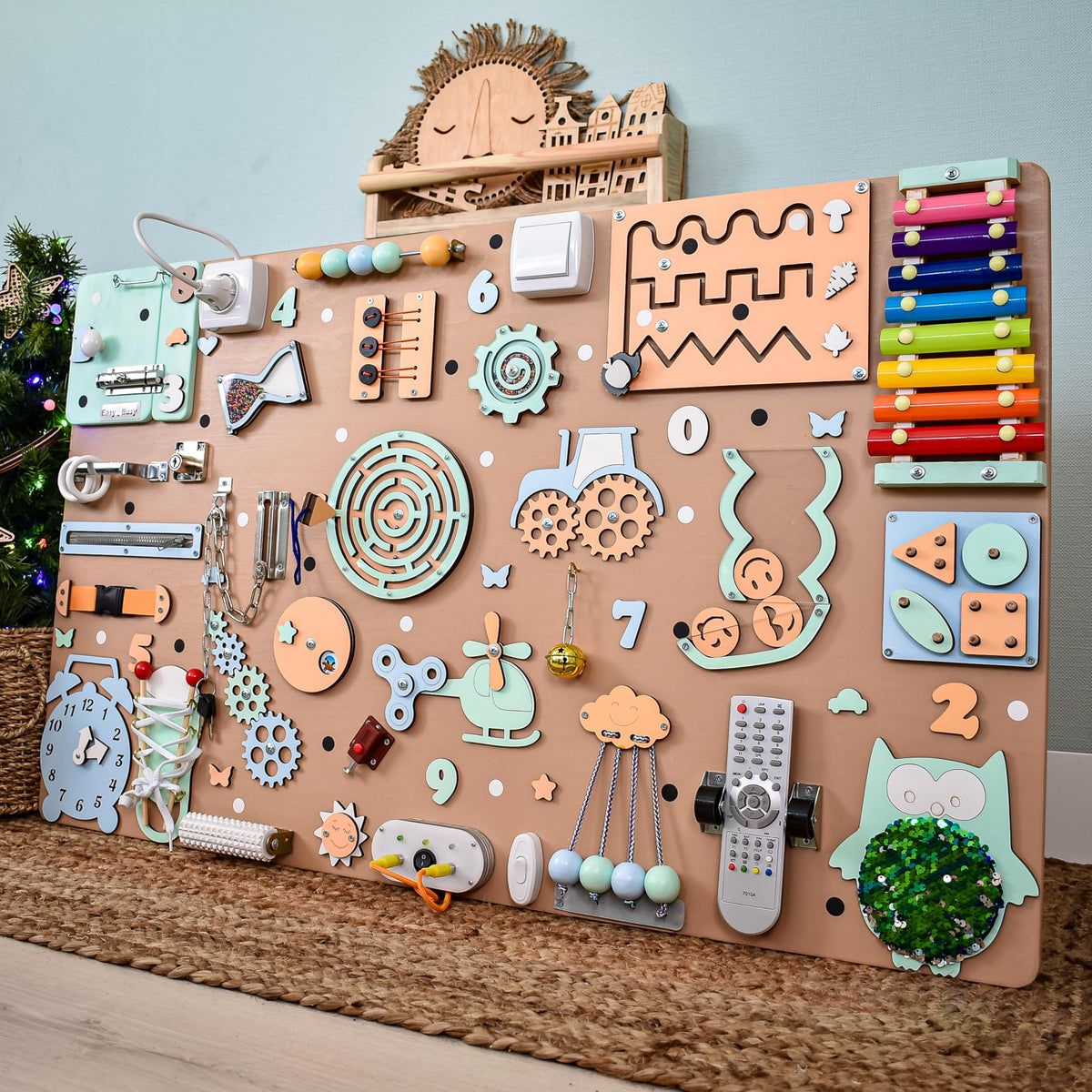 Toddler wall busy board, sensory board for 1 2 3 Year Old, Activity Boards, 1st birthday baby boy girl gift, Montessori autism toys for kids