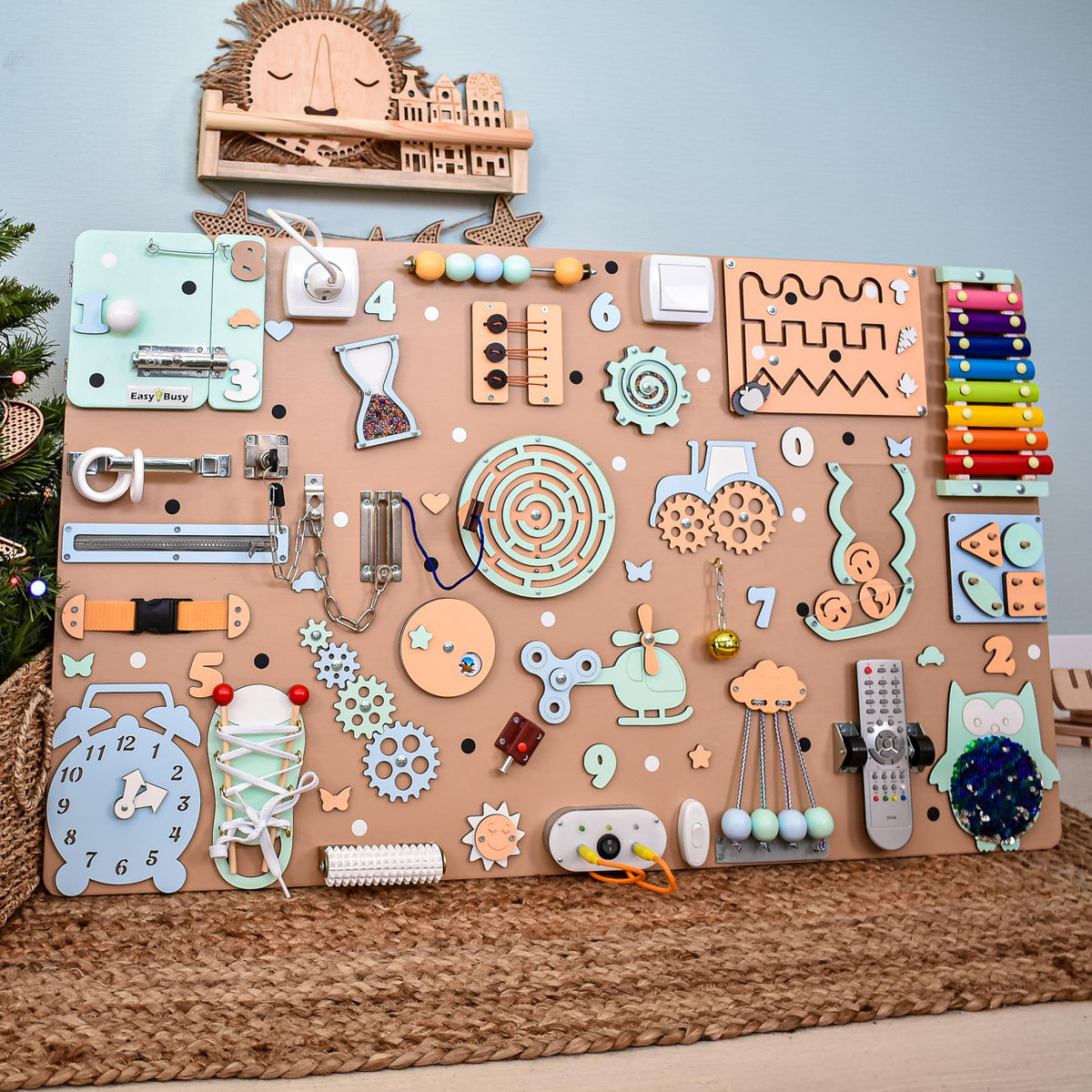 Toddler wall busy board, sensory board for 1 2 3 Year Old, Activity Boards, 1st birthday baby boy girl gift, Montessori autism toys for kids